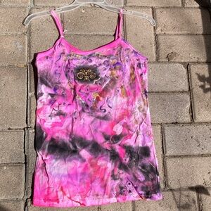 Hand Crafted Pink Tie-Dye Spaghetti Strap Camisole with Gold Heart Detail